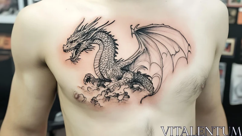 Chest Tattoo of a Dragon Artwork