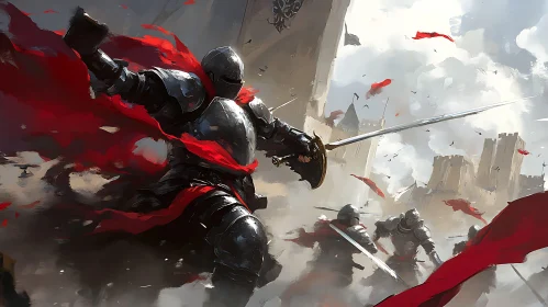 Medieval Knights Charge Illustration