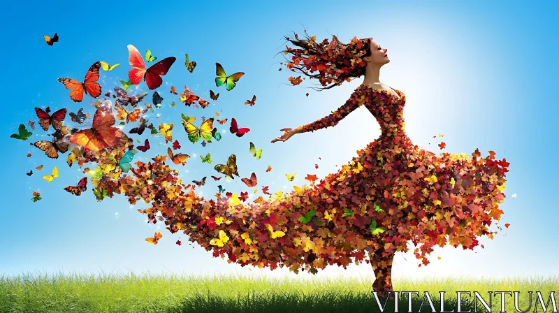 Autumnal Woman with Butterfly Swarm