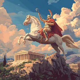Equestrian Warrior Above Classical Ruins