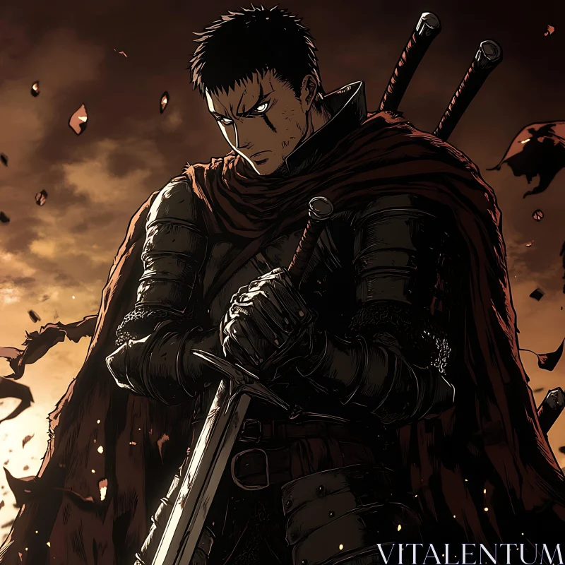 Armored Warrior Gripping Sword Illustration
