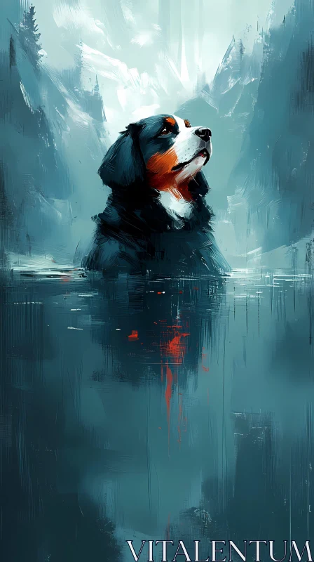 Serene Dog in Artistic Water Setting