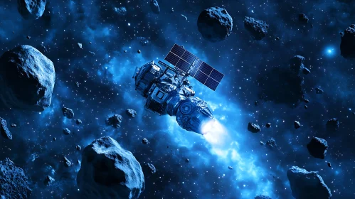 Spacecraft Among Celestial Rocks