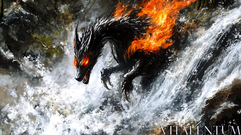Dragon Ablaze in Water Fantasy Art