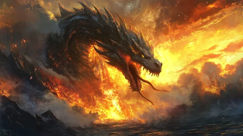 Epic Dragon Rising from Flames Artwork
