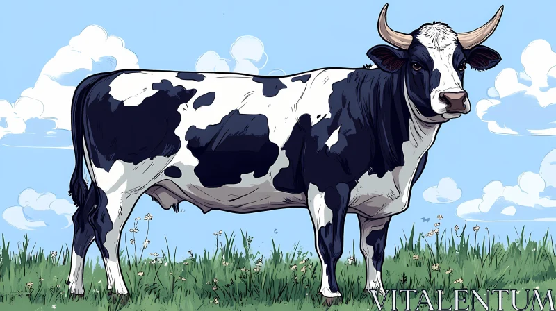 Cow Illustration in Green Field
