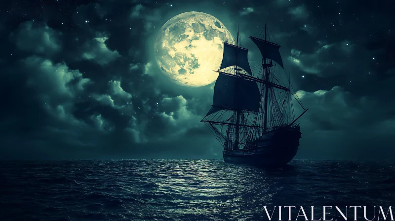 Moonlit Voyage: Ship on the Ocean