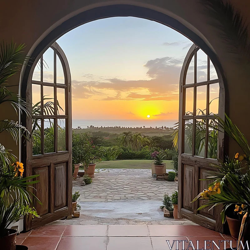 Open Door to Sunset Scenery