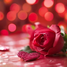 Red Rose and Glitter Heart