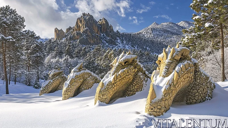 AI ART Snow Covered Dragon Sculptures