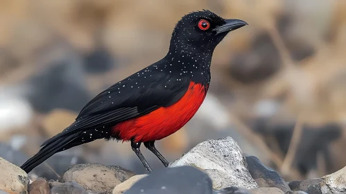 Wild Bird with Red and Black Plumage