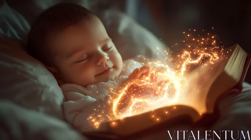 Infant Asleep with Glowing Book