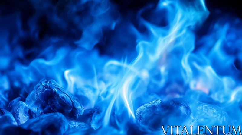 Mystical Blue Fire and Glowing Coals AI Image