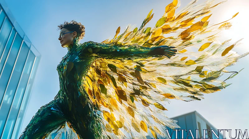 Leaf Winged Being in Cityscape