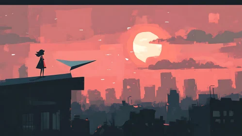 Silhouette Girl with Paper Plane