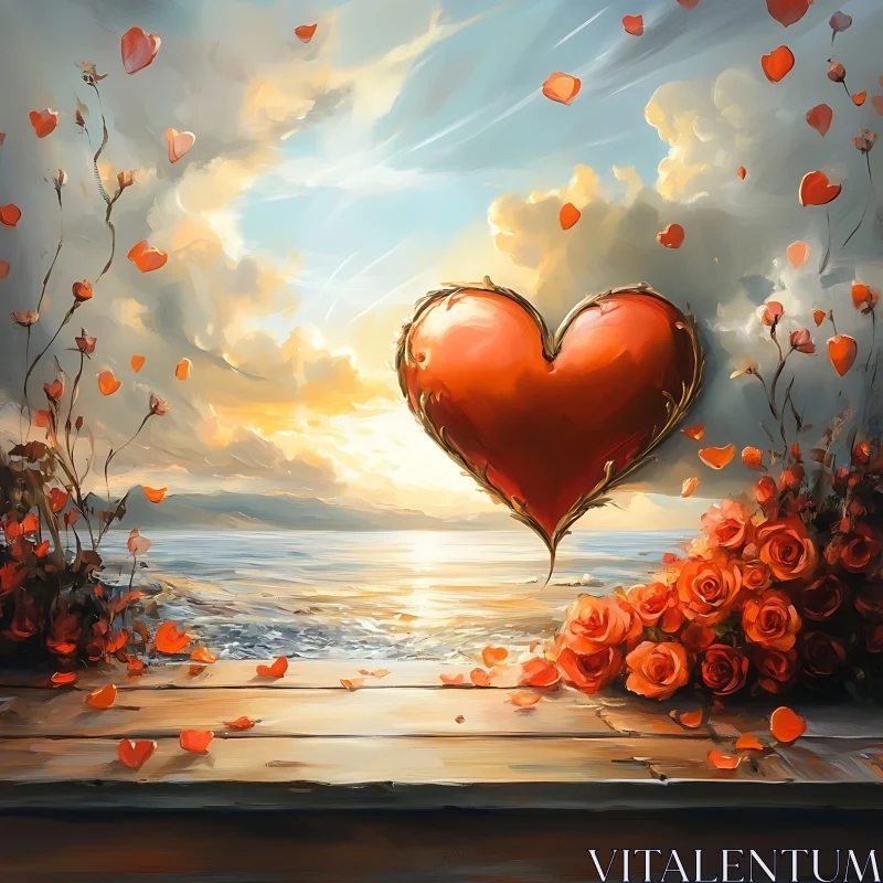 Heart and Roses by the Sea