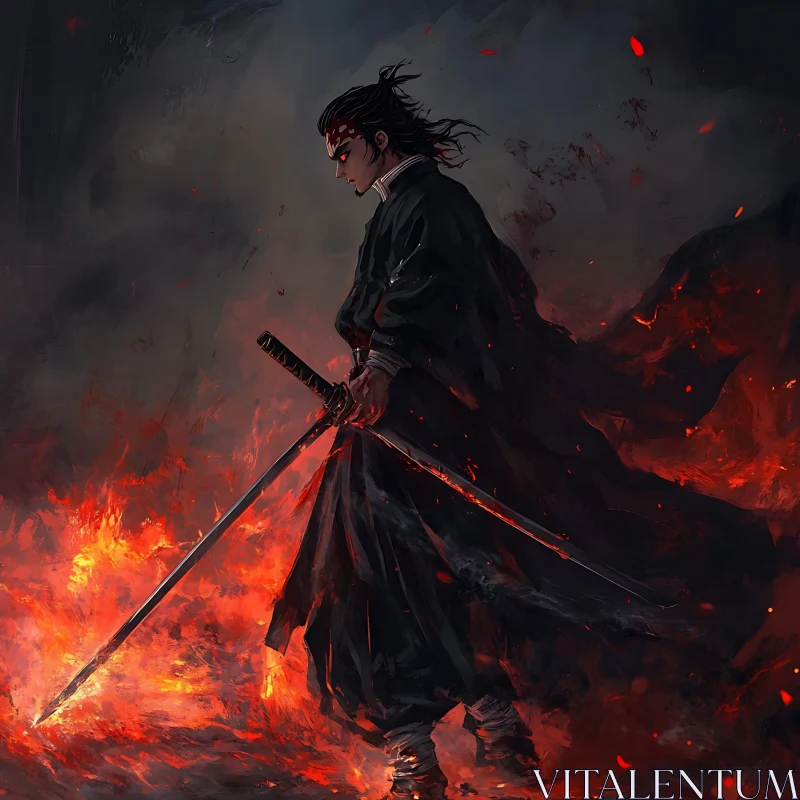 Dual Sword Warrior Amidst Fire