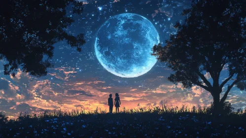 Romantic Silhouette Under the Moon