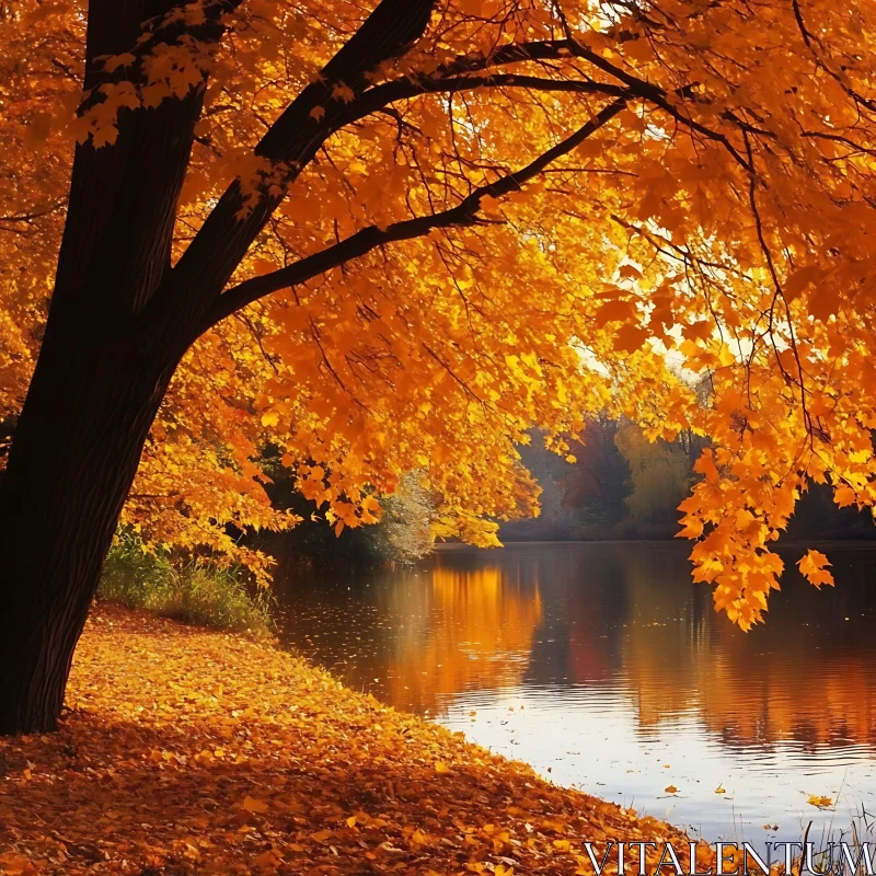 Autumnal Lake Scene with Golden Foliage