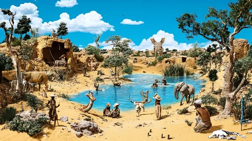 African Savanna Animal Gathering
