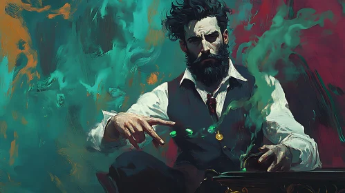 Bearded Man Casting Spell Painting