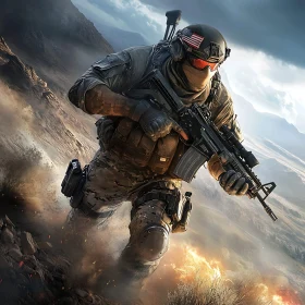 Military Soldier in Arid Landscape