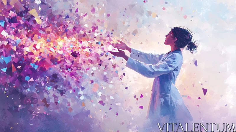Ethereal Woman Reaching for Geometric Shapes