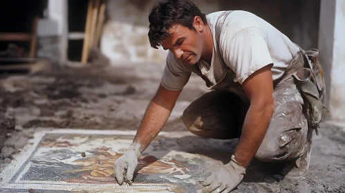 Man Restoring an Ancient Mosaic