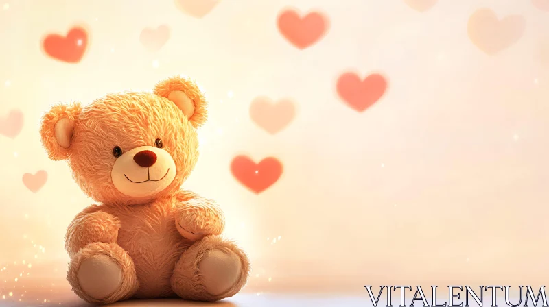 Teddy Bear Surrounded by Hearts