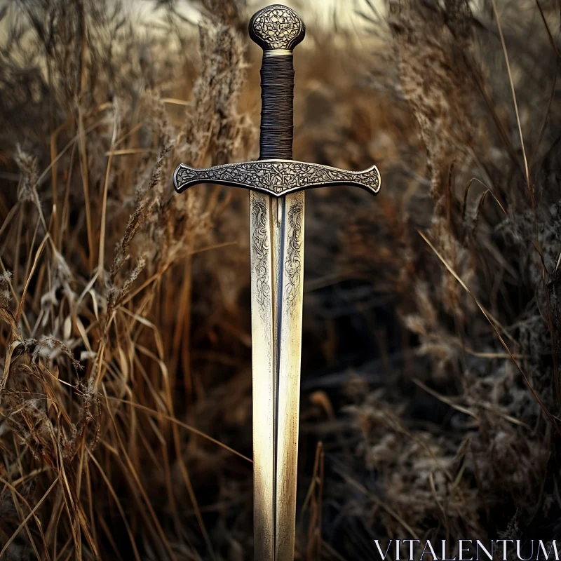 Medieval Sword Amongst Tall Grasses