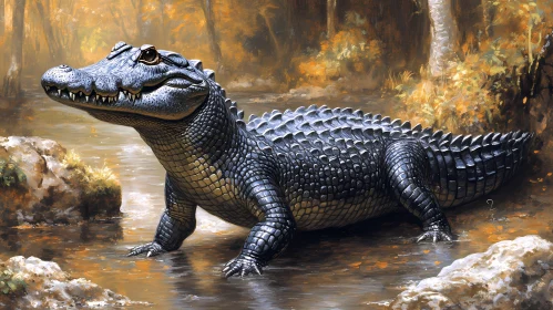 Alligator by the Water in Fall