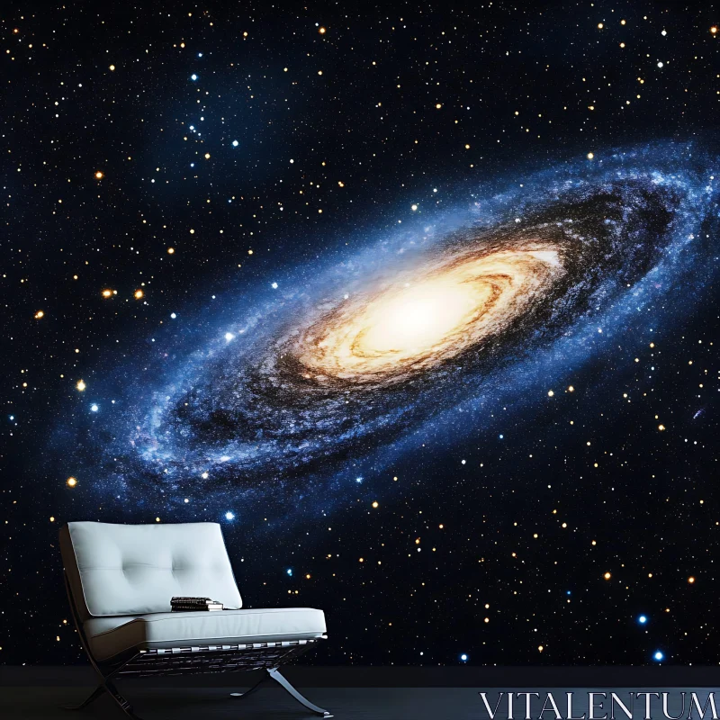 Swirling Galaxy Backdrop with Minimalist Seating