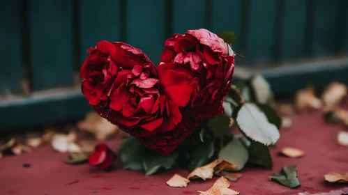 Heart Shaped Roses on Red Surface