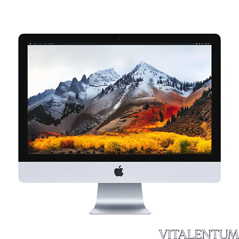 AI ART Autumn Mountain Scenery on iMac Screen