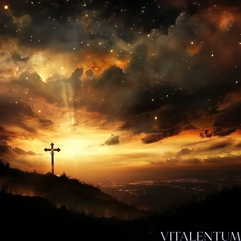 Cross Silhouette Under Starry Sky
