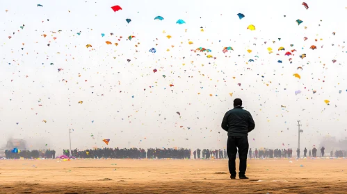 Man Watching Kites in the Sky