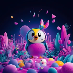 Whimsical Penguin Cartoon Illustration