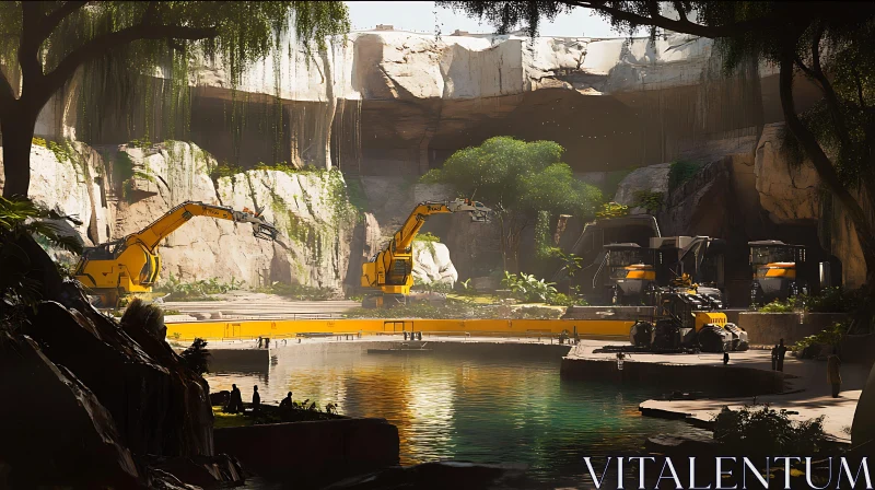 Excavators in a Natural Quarry Setting