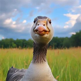 Up Close Portrait of a Curious Goose