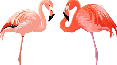 Pair of Graceful Flamingos Illustration