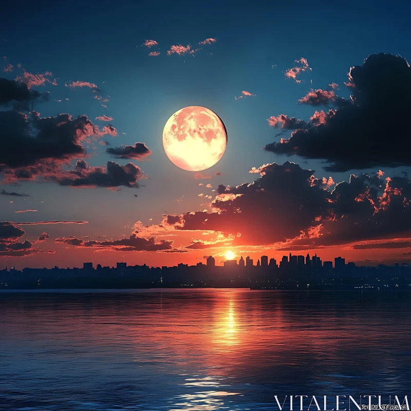Moonlit Cityscape at Sunset