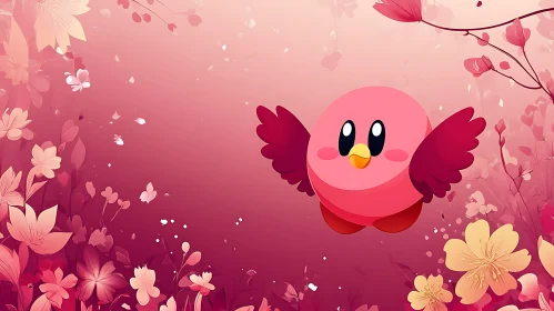 Whimsical Pink Character with Flowers
