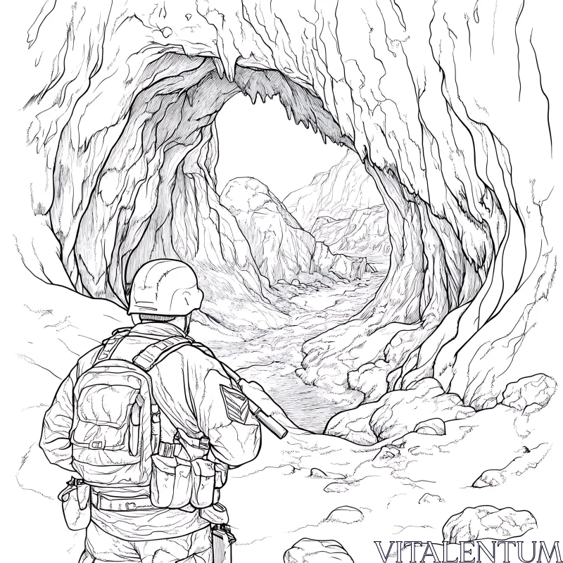 Monochrome Soldier in Cave Artwork