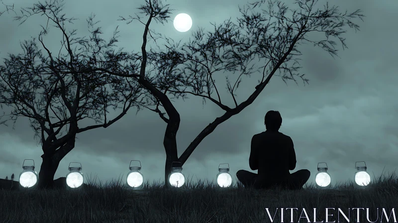 Tranquil Meditation Under Moonlight AI Image