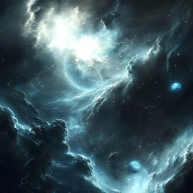 Celestial Dance of Stars and Clouds