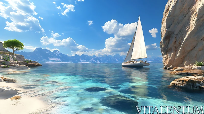 Serene Sailboat Scene with Mountains