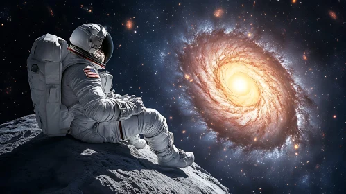 Cosmic Contemplation: Astronaut and Galaxy