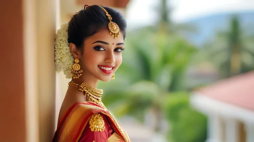 Portrait of Smiling Woman in Traditional Saree