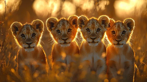 Four Lion Cubs Portrait