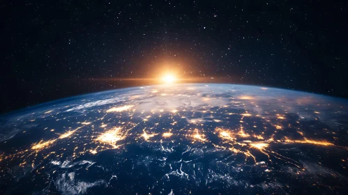 City Lights and Sunrise on Earth